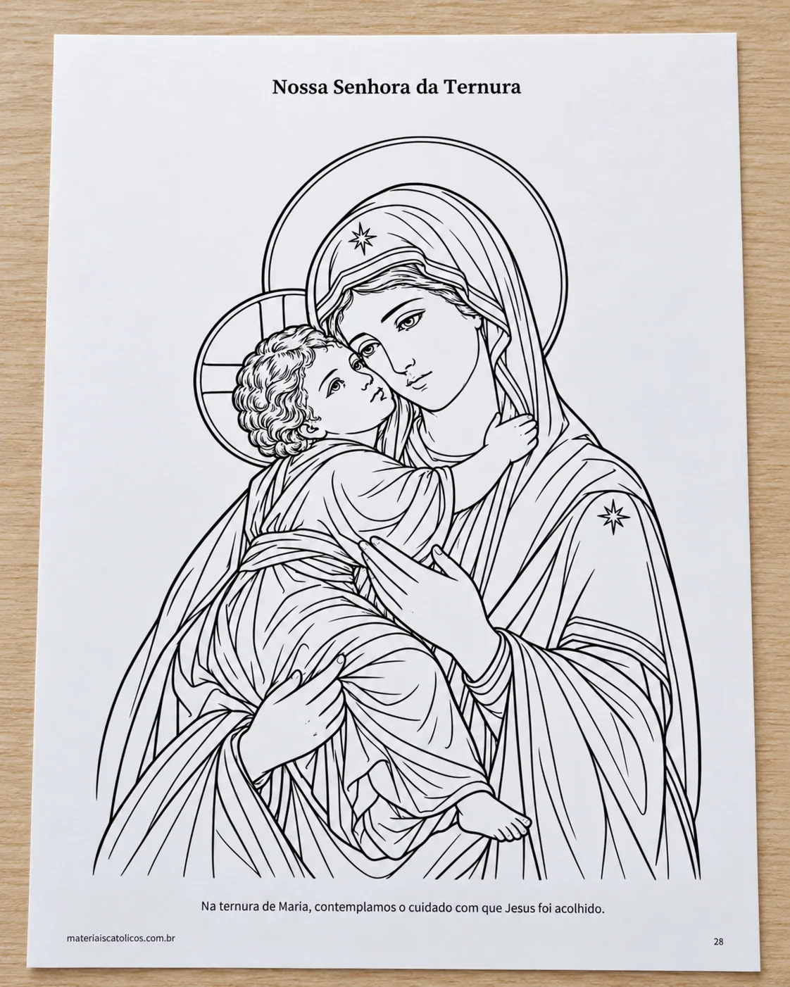 Página de Nossa Senhora da Ternura, com Maria abraçando o Menino Jesus.